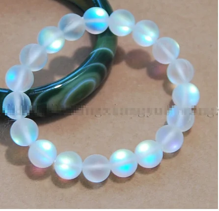 10mm White Gleamy Rainbow Moonstone Gems Round Beads Nacklaces Bracelet Earrings