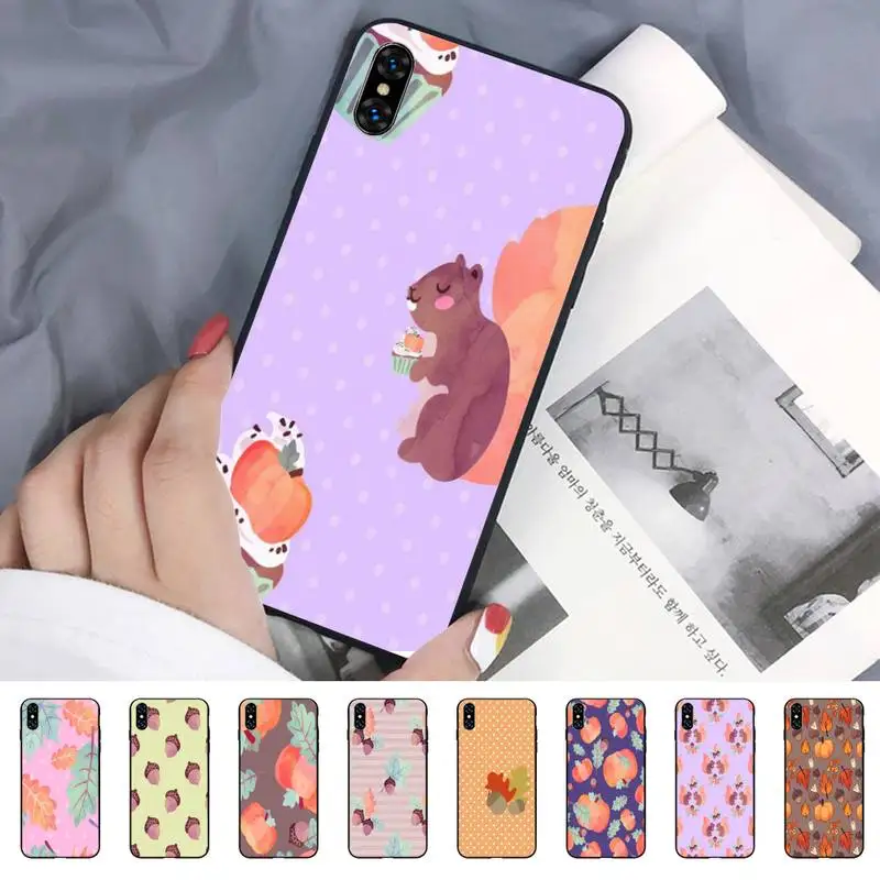 Чехол для телефона с изображением белки и осенних листьев DIY чехол IphoneX XS 11 11Pro 5 5s SE