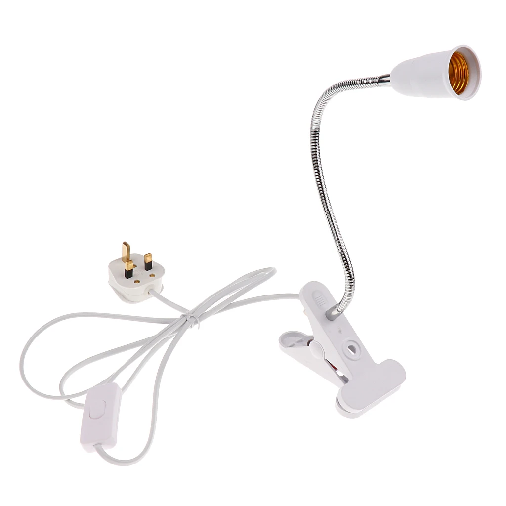 360 Degrees Flexible Desk Lamp Holder E27 Base Light Socket Clip-On Cable with