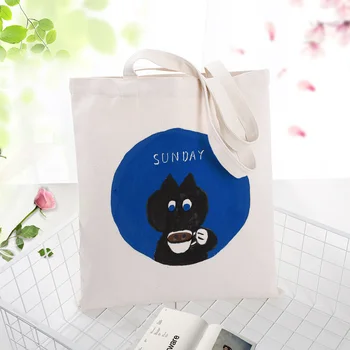 

Tote Bag Canvas Handbag simple illustration Shopping BagText DIY Daily Use Custom Print Logo Eco Reusable Recycle