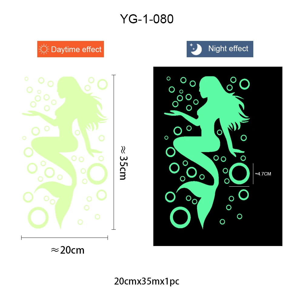 Luminous Bubble Mermaid Polka Circle Wall Stickers Kitchen Bathroom Decor Glow in the Dark Wall Decals Peel & Stick Wallpaper