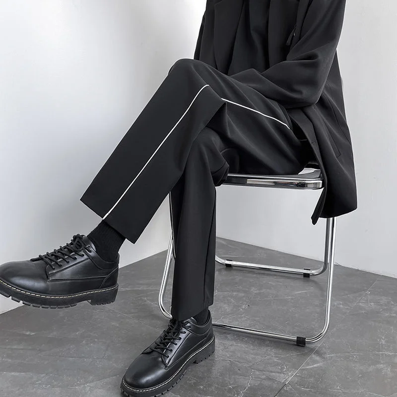 

2021 Men's Formal Stripe Printing Suit Pants Business Design Cotton Casual Pants Office Wear Solid Color Trousers Size S-2XL