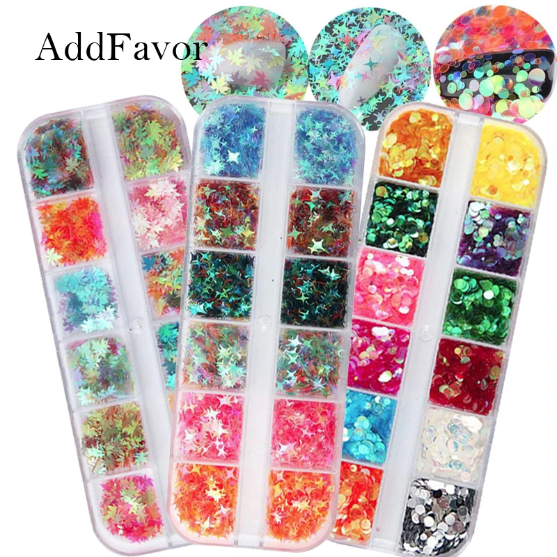 

Addfavor Shiny Nail Glitter Chunky Iridescent Flakes Star Heart Leaf Mermaid Sequin for Nail Art Decoration DIY Design
