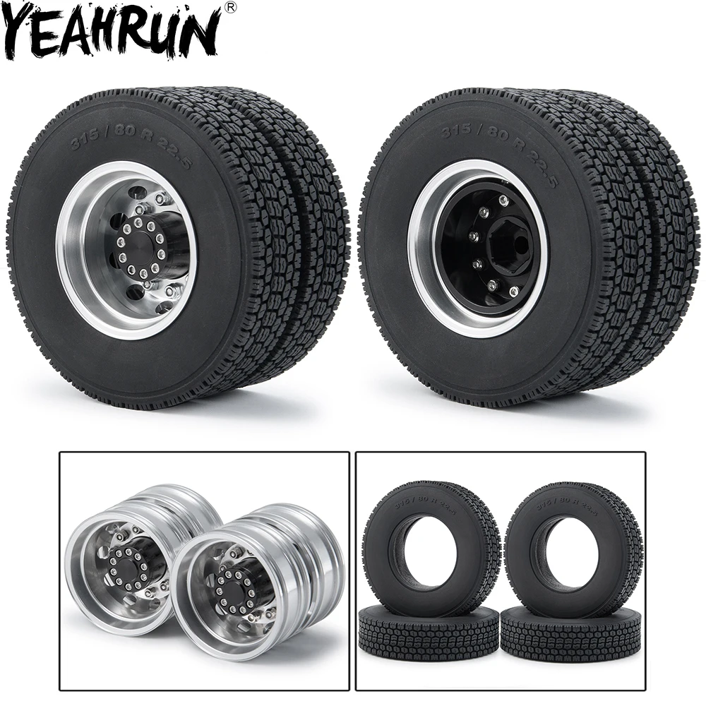 YEAHRUN Metal Rear Wheel Rim Hub and Rubber Tires Kit for 1:14 Tamiya Trailer Tractor Truck RC Car Wheels Parts | Игрушки и хобби