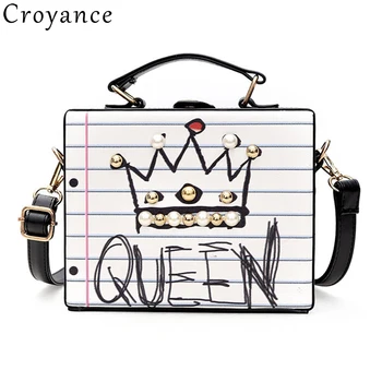 

Croyance Fashion Handbag Women Leather Box Shape Shoulder Bags Casual Totes Imitation Pearl Heart Rivet Crossbody Bags Purse