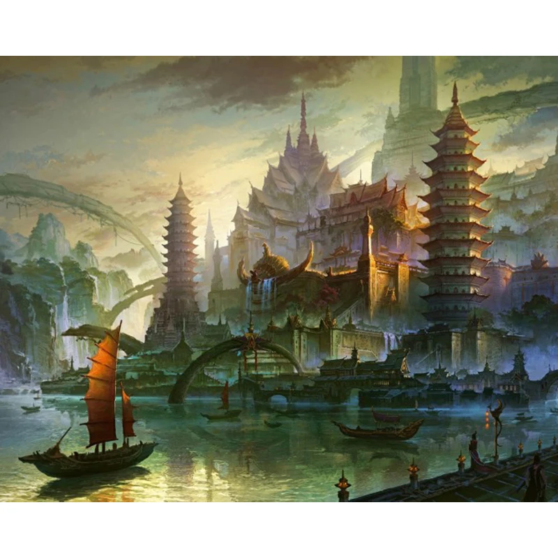 

Painting By Number Ancient China Landscape Oil Picture Hand Painted Acrylic Paints Color Drawing By Number Home Decoration Wall