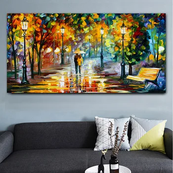 

Oil Painting On Canvas Handmade Walk In The Rain Knife Painting Abstract Wall Art Picture For Living Room Decor Hot Sale 3pcs