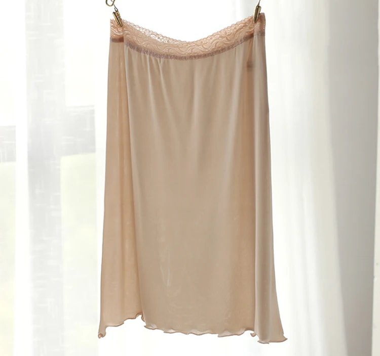 Solid Summer Ladies Skirt Bottoming Silk knit Lace Skirt Silk Anti-Lighting Lining Breathable Nightdress