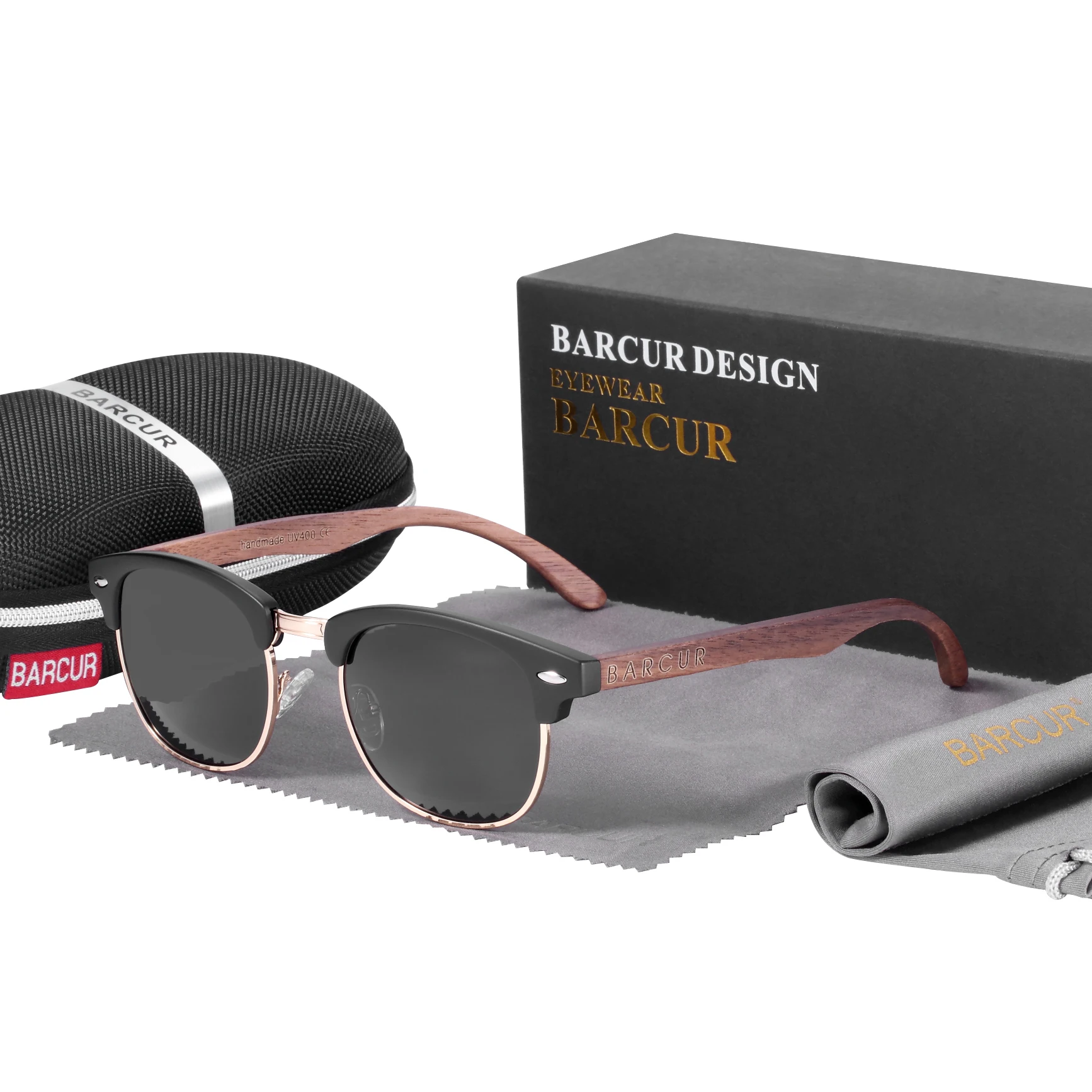 BARCUR Classic Black Walnut Wood Sunglasses Men Polarized Sun Glasses Women Handmade Wood Eyewear Oculos 8