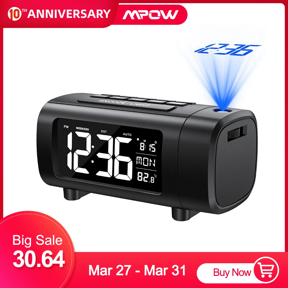 

Mpow Upgraded LED Projection Alarm Clock with FM Radio 3.9-inch Screen with Time Temperature Display Bedroom Sleep Timer Clock