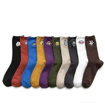 

5 Pairs Womens Casual Socks Embroidery Cotton Blend Breathable Sock Cute pattern TY66