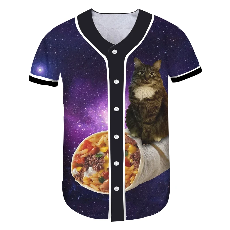 

UJWI Harajuku Tops Space Cat Baseball Uniform Astronaut Kitty Galaxy 3d Sportswear Summer Fashion Coat Women Men Wholesale 5XL