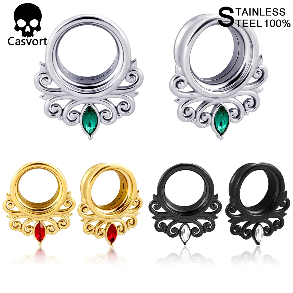 Casvort 2 PCS Stainless Steel Ear Gauges Earring Flower Ear Tunnels Ear