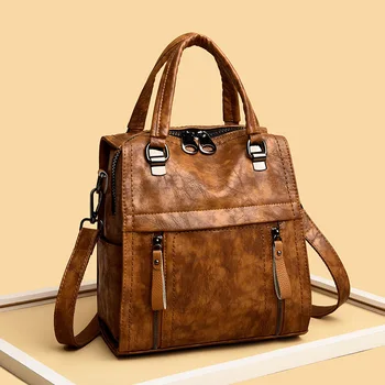 

Oil wax cowhide shoulder female bag 2020 fashion multifunctional European and American leather handbag shoulder bucket backpack