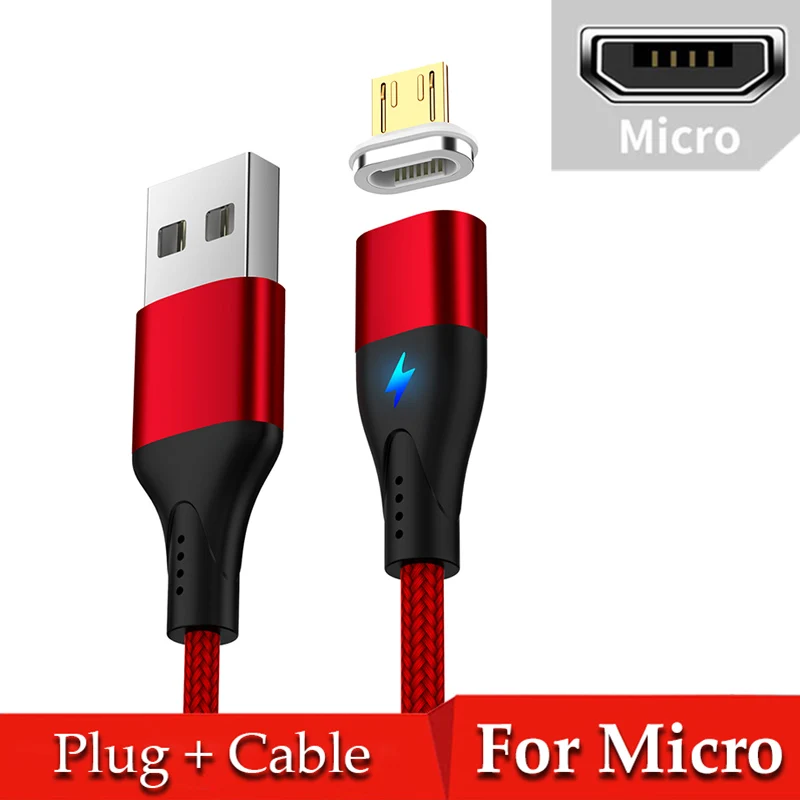 Магнитный кабель USB type-C для huawei p30 pro samsung a50 a70 3A mi cro usb шнур для быстрой зарядки и передачи данных для Red mi note 8 mi 9 9t - Цвет: Red For Micro