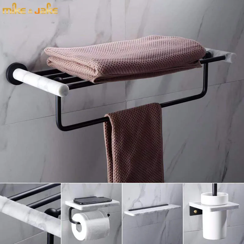 

Bathroom accessory black bathroom towel shelf marble bathroom shelf brush holder wall style single towel bar