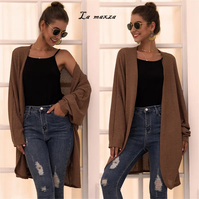 Женский свитер, осенний кардиган, повседневный вязанный модный длинный кардиган, корейский размера плюс
