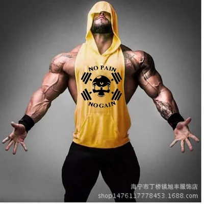 

Muscle Fitness Spring And Summer Cotton Sports Vest Hooded Sleeveless Hoodie Running Training Sweater