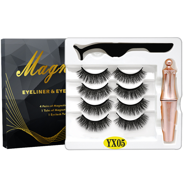 8PCS 2022 New 5 Magnet Magnetic Eyeliner 3D Kit Mink Eyelashes Natural with False Lashes with Tweezers