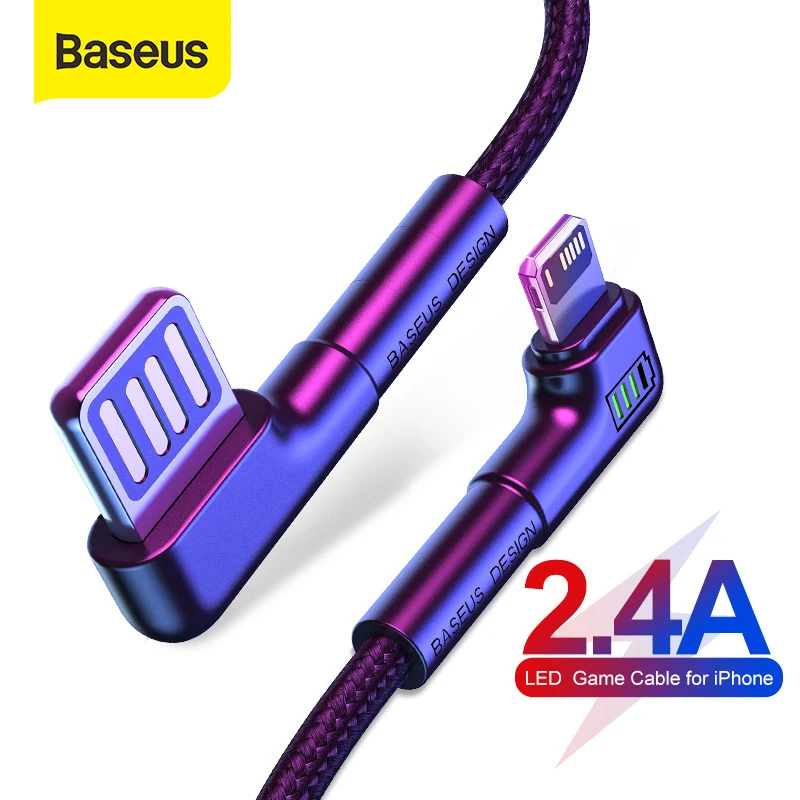 Baseus игры USB кабель для передачи данных iPhone 11 Pro Max Xs XR 2.4A локоть Быстрая зарядка SE 8 7