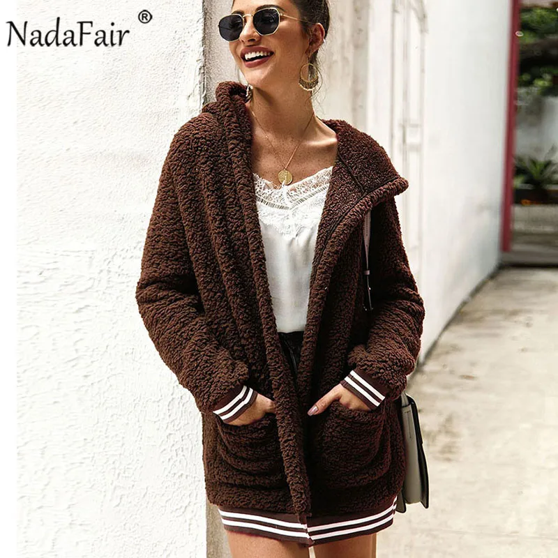 Nadafair пальто из искусственного меха для женщин с капюшоном зимнее повседневное