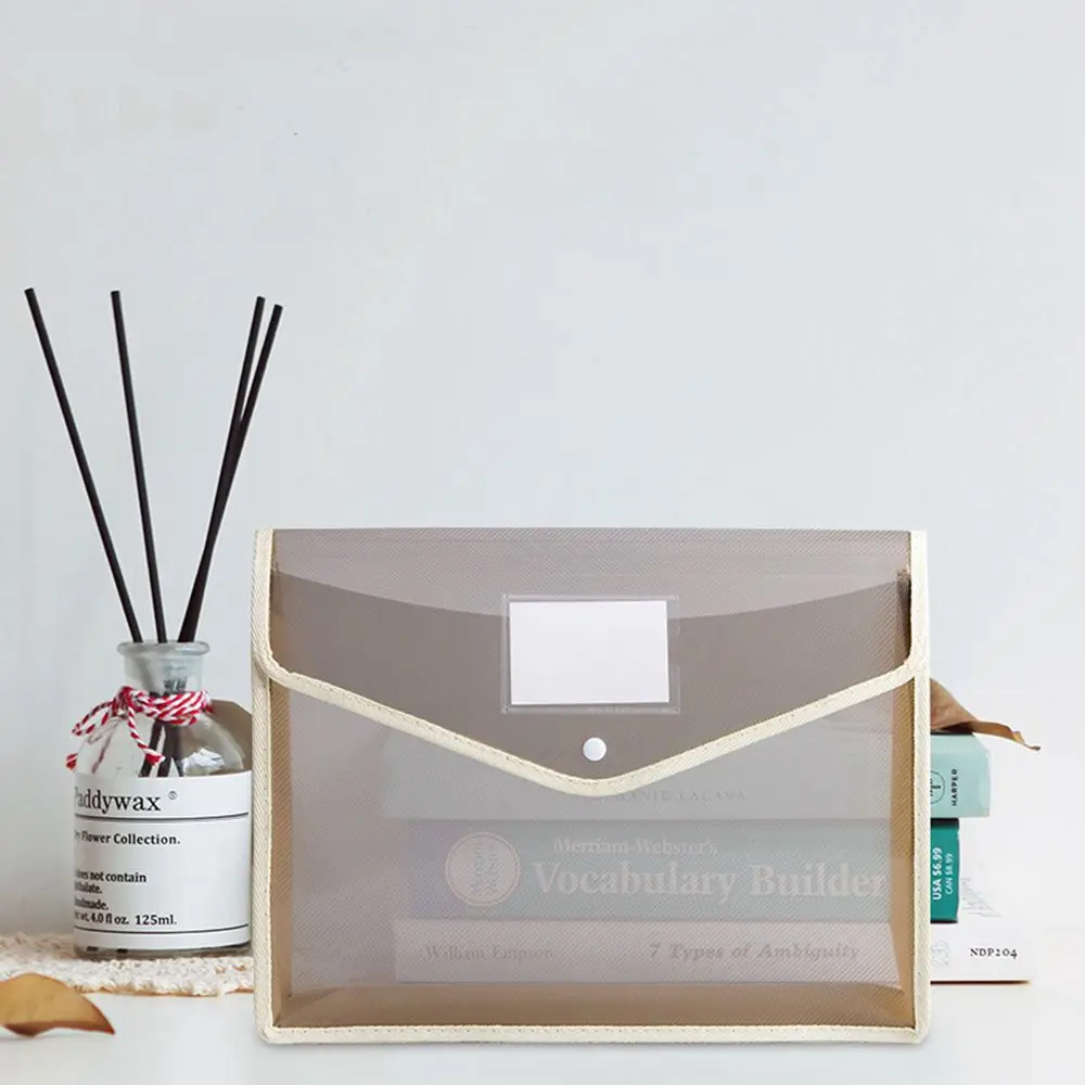 

A4 File Bags With Label Pocket Portable Large Capacity Folders Organizers Clear Waterproof Snap Button Plastic Stationery Cases