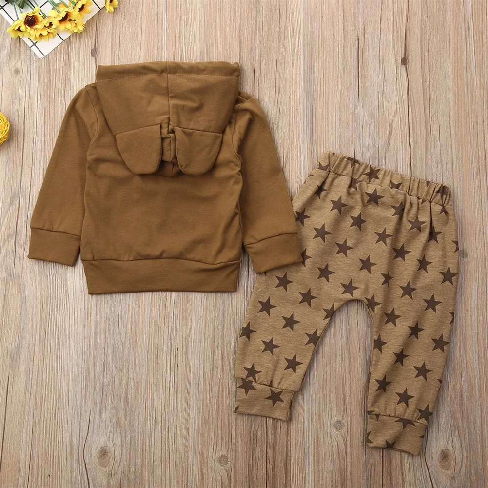 0-24M Baby Boy Girl Infant Clothes Sets Autumn Winter Print Long Sleeve Hooded Tops+Pants 2PCS Set Outfits