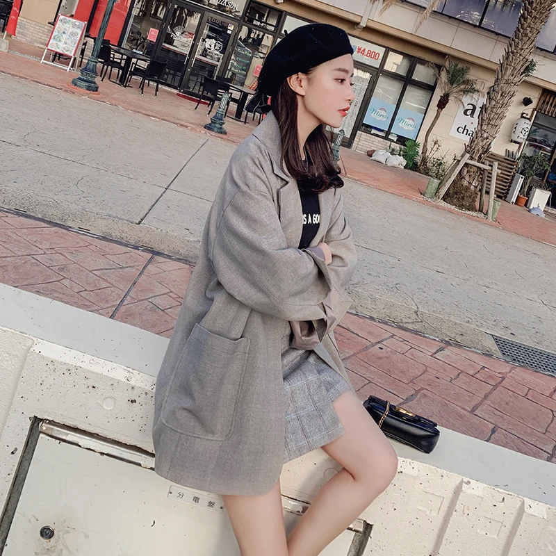 Новая мода осень женщин профессиональный свободный Блейзер темперамент моды Твердые свободные удобные работы стиль Леди Дикий костюм куртка