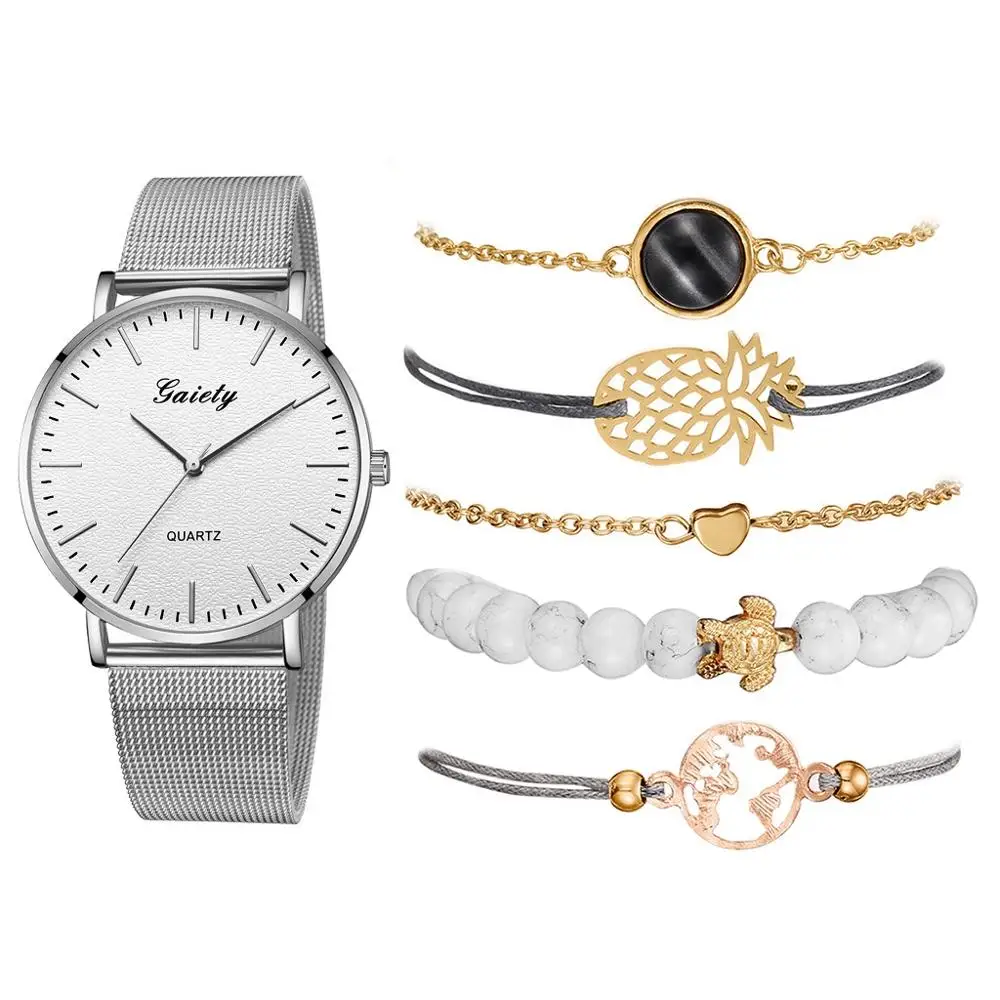 6 шт набор женские часы модные женские наручные часы роскошные женские часы женские браслет простые Reloj Mujer Часы Прямая - Цвет: As Show Watch Set