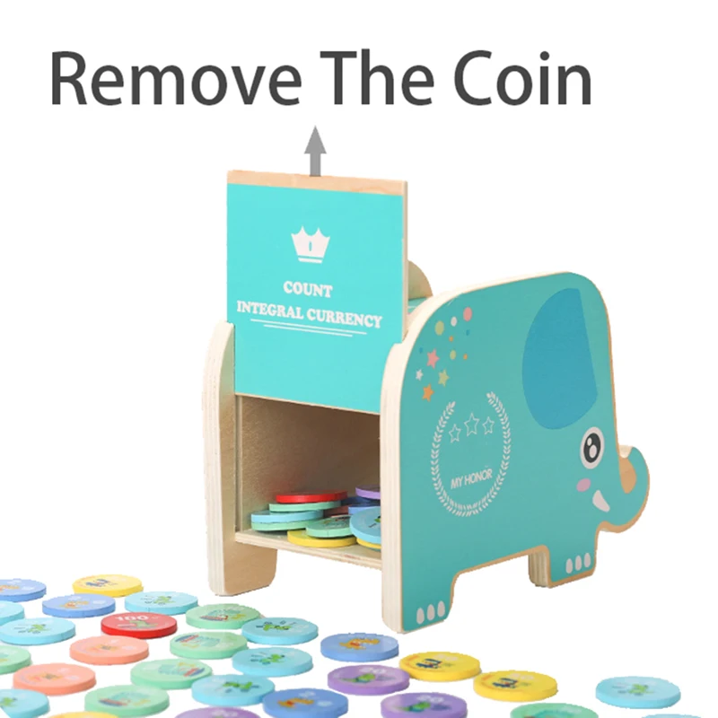 Money Saving Box Piggy Bank Wooden Password Box Kids Wooden Box Toys Elephants Piggy Bank Digital Coins Saving Simulated Games Early Educational Wooden Learning Toys For Baby