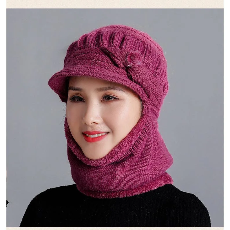Зимние шапки Skullies Beanies, шляпа для мамы, бини для женщин, шерстяной шарф, шапки, Балаклава, маска, шляпа, бант, в полоску, вязаные шапки
