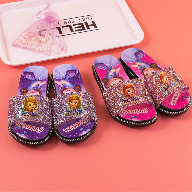 Girls' Cool Slippers Cartoon Summer Princess Shoes Princess Aisha Girls' Ice and Snow Strange Fate Indoor andOutdoorBabySlippers girl princess shoes