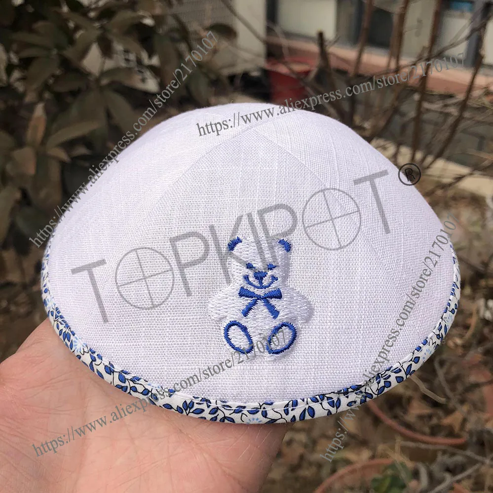 Свадебные белые льняные кипы kippot kipot с вышитым логотипом и границей