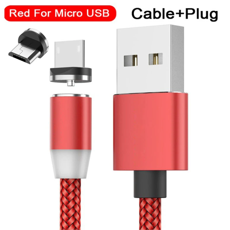 A02-Micro red Магнитный кабель Micro USB, магнитный кабель для быстрой зарядки, 3 А, кабель usb type C, 1 м, 2 м, провод Android, кабель для быстрой зарядки мобильного телефона, шнур для передачи данных - Цвет: A02-Micro red