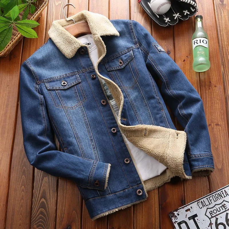 

2019 Winter New Style Large Size Men Loose-Fit Washing Denim Jacket Thick Warm Jeans Coat