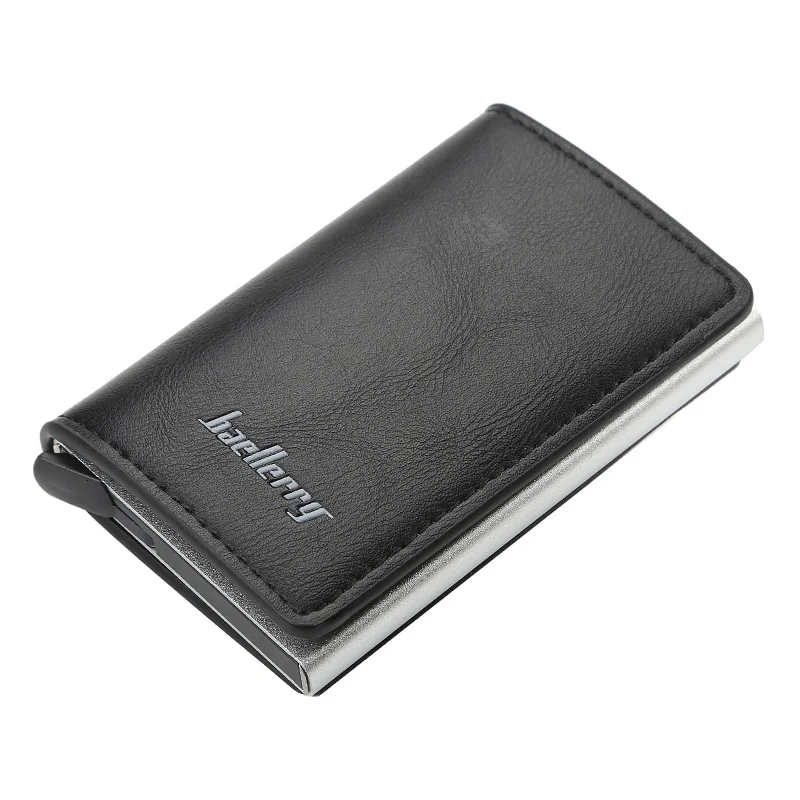 Бренд мужской держатель для кредитных карт RFID Блокировка PU кожа Автоматический Бизнес футляр для удостоверения личности Алюминиевый металлический мужской кошелек-сумочка для карт