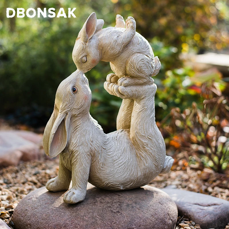 Hot Outdoor Kiss Rabbit Sculpture Animal Resin Ornaments Garden Patio
