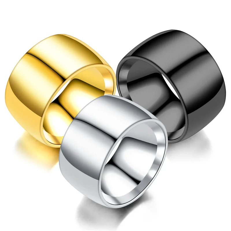 Wide 12mm Glossy Titanium Steel Men's Ring - Elegant and Bold Fine Jewelry