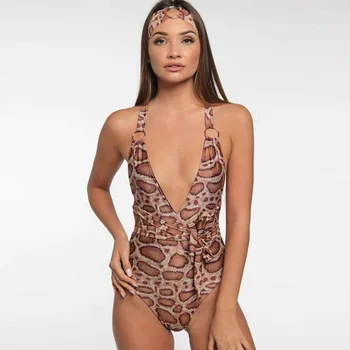 

swimsuit 2019 Women Leopard Bandage one-piece swimsuit Hairband Push-Up Pad Swimwear Swimsuit swimming suit for women trikini