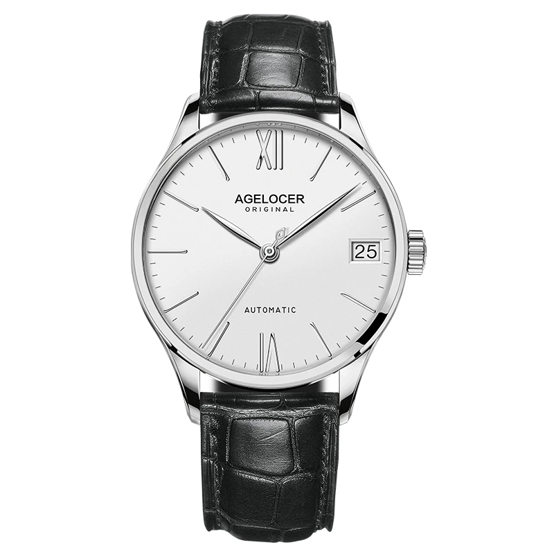 Супер тонкие механические часы, повседневные наручные часы, деловые часы, швейцарский бренд AGELOCER, кожаные часы, мужская мода, relojes hombre - Цвет: 7071A1