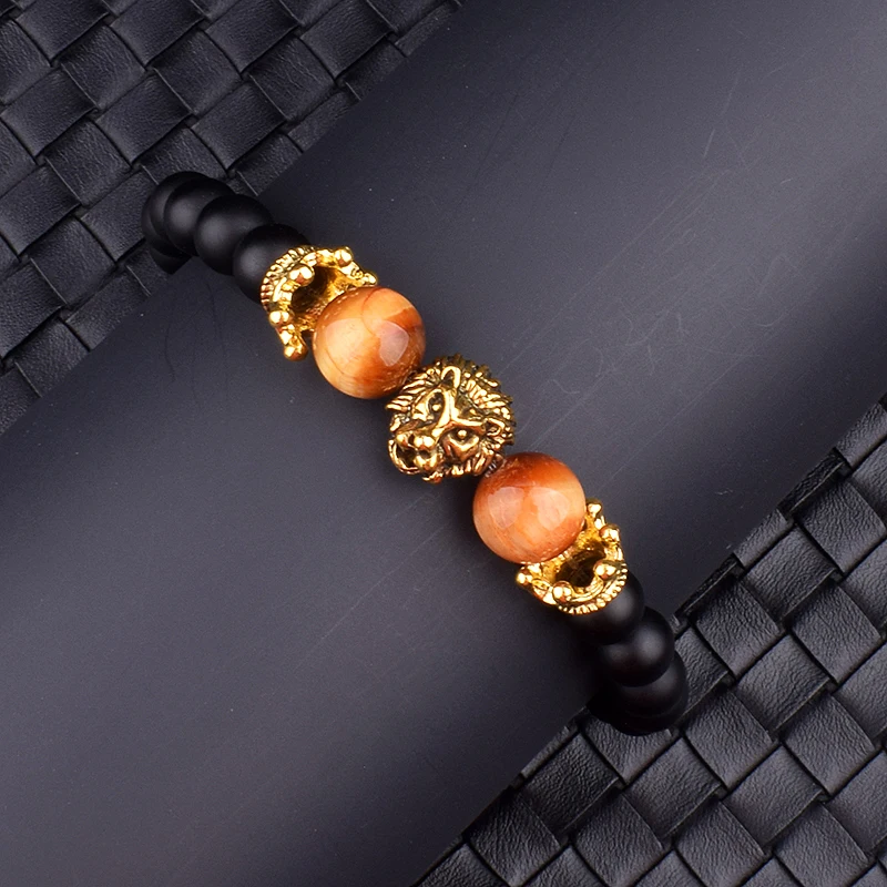Bracelet Femme Tête De Lion Métal Doré | Bijou Mode Chaîne Noir Et Or