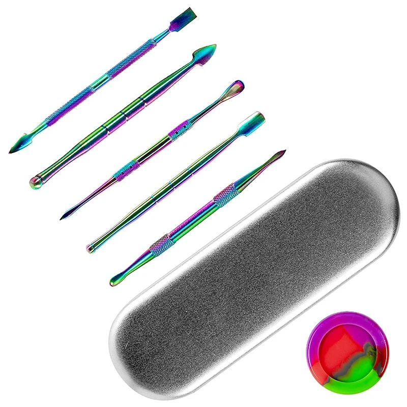 HLZS-6 Pcs Wax Carving Tool Set, Stainless Steel Double-Sized Tools with Silicone Container Jar and Metal Case, Rainbow Color wood cnc machine