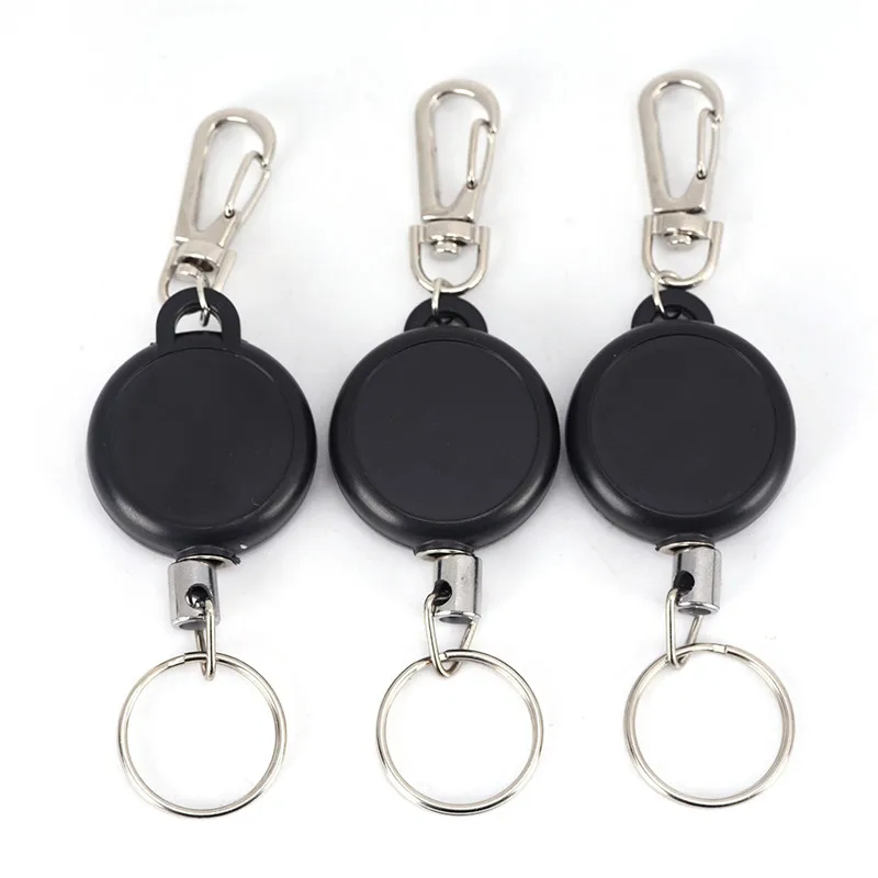 4styles Black Keychain Badge Reel Retractable Recoil Pass ID Card Holder Pull Key Ring Steel Cord 60/74/75cm Length