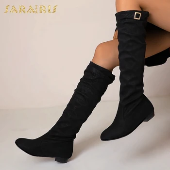 

Brand New 2020 Big Size 44 Leisure Comfortable Chunky Heels Winter Autumn Knee High Boots Female Shoes Women