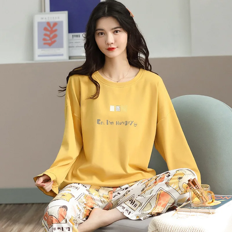

Spring and Autumn Women's Pajamas New High Quality Double Knitted Cotton Korean Casual Home Wear Household Women's Wear