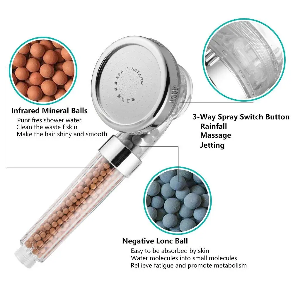 Shower Head ZhangJi Shower High Pressure Saving Water Rainfall Spa 3 Modes Shower Head Holder for Bathroom Accessories Hand Hold Round