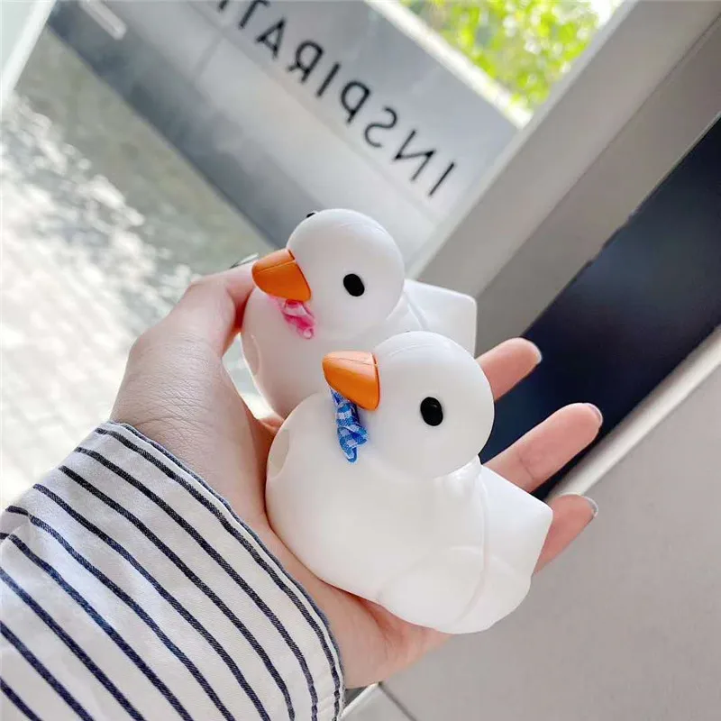 

For AirPod 1 2 Cute Cartoon White Bow Duck Soft Silicone Cases For Airpods Pro Case Cover Funda + Keychain