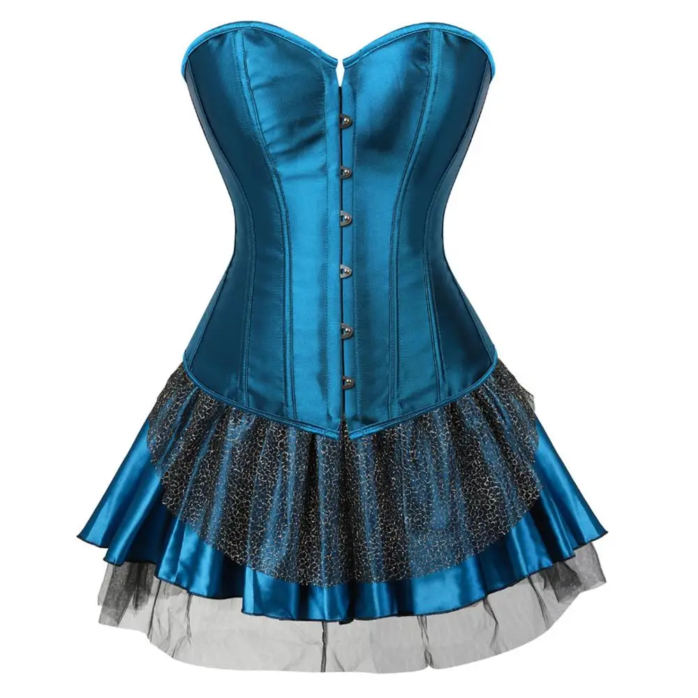 

Grebrafan Gothic Plus Size Corset Tight Lace Peacock Bustier for Women with Mini Skirt Holiday Party Club Costume