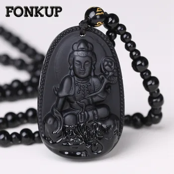 

Obsidian Necklace Pendant Natural Stone Buddha Guardian Bead Chain Lucky Gift Collier Femme Cats Boho Crystal Fine Jewelry