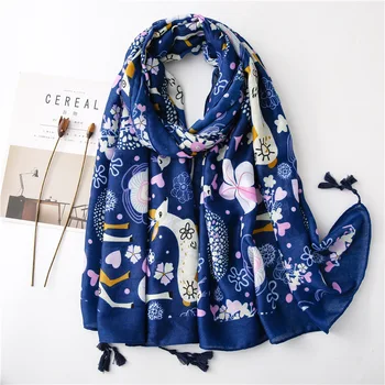 

Fantasy Wonderland Deer Fairy Cotton Printing Handmade Tassel Scarf Summer Travel Sunscreen Shawl Scarves Ladies
